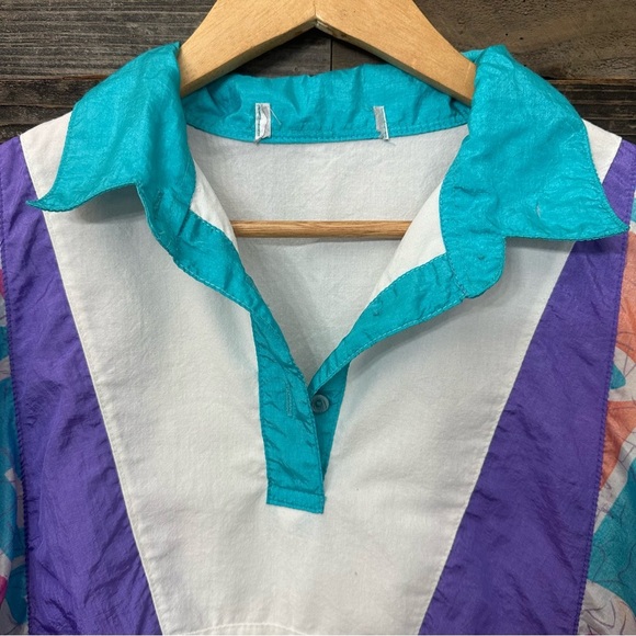 Vintage 80’s 90’s Women’s Color Block Polo Short Sleeve Banded Shirt See Pics - Picture 2 of 8